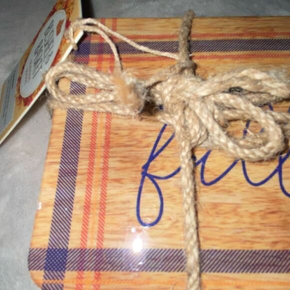 Bushel & Basket Hello Fall Mango Wood Set of 4‎ Coaster NWT - Picture 2 of 7